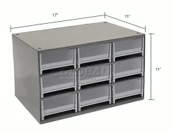 Cheapest 😀 Akro-Mils Steel Small Parts Storage Cabinet 19909 - 17"W x 11"D x 11"H w/ 9 Gray Drawers 🧨 -Containers shop 104830 dim2