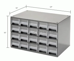 Flash Sale 🥰 Akro-Mils Steel Small Parts Storage Cabinet 19320 - 17"W x 11"D x 11"H w/ 20 Gray Drawers ❤️ -Containers shop 104836 dim2
