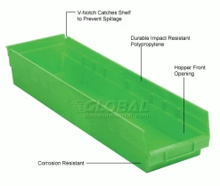 Promo 🌟 Global Industrial™ Plastic Nesting Storage Shelf Bin 6-5/8"W x 23-5/8"D x 4"H Green - Pkg Qty 6 😉 -Containers shop 184842GN 1wco
