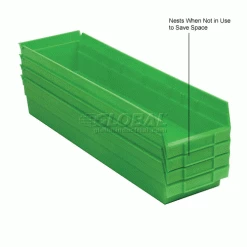 Promo 🌟 Global Industrial™ Plastic Nesting Storage Shelf Bin 6-5/8"W x 23-5/8"D x 4"H Green - Pkg Qty 6 😉 -Containers shop 184842GN 2wco