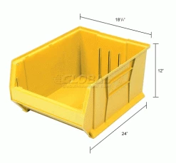 Discount 😀 Quantum Storage Systems Quantum Plastic Hulk Stacking Bin, 18-1/4"W x 24"D x 12"H, Yellow ✔️ -Containers shop 238053YL dim