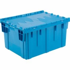 Best Pirce ✨ Global Industrial Plastic Shipping/Storage Tote W/Attached Lid, 28-1/8"x20-3/4"x15-5/8", Blue 💯