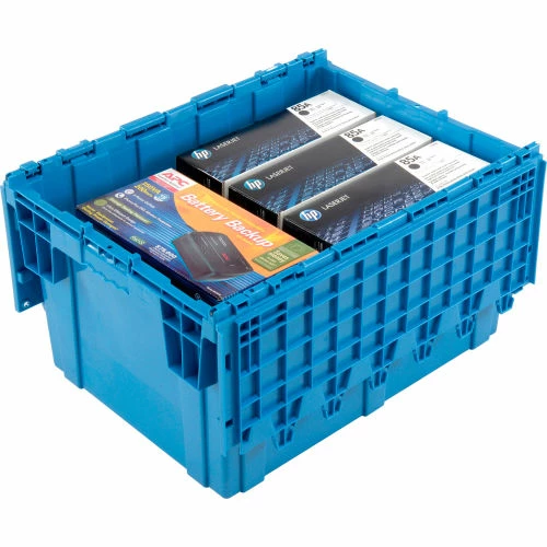 Best Pirce ✨ Global Industrial Plastic Shipping/Storage Tote W/Attached Lid, 28-1/8"x20-3/4"x15-5/8", Blue 💯 3 Best Pirce ✨ Global Industrial Plastic Shipping/Storage Tote W/Attached Lid, 28-1/8"x20-3/4"x15-5/8", Blue 💯 - Image 3