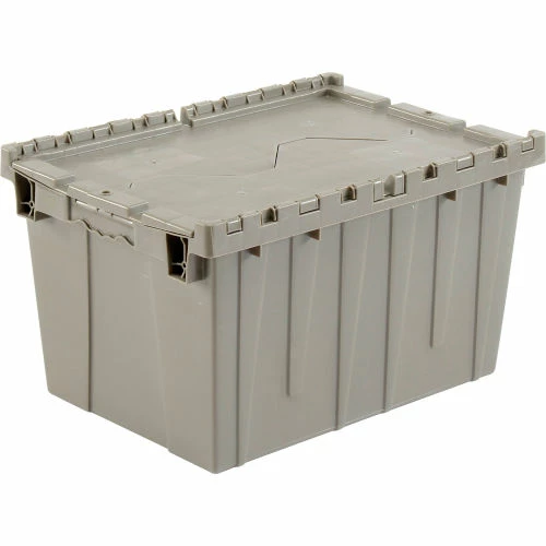 New 👍 Attached Lid Shipping Container 27-3/16 x 16-5/8 x 12-1/2 Gray with Dolly Combo ⭐ 1 New 👍 Attached Lid Shipping Container 27-3/16 x 16-5/8 x 12-1/2 Gray with Dolly Combo ⭐