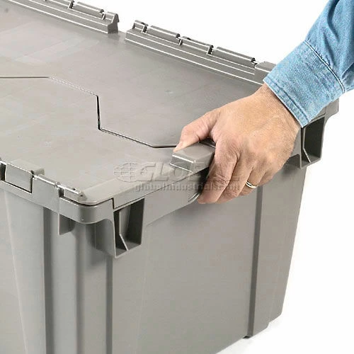 New 👍 Attached Lid Shipping Container 27-3/16 x 16-5/8 x 12-1/2 Gray with Dolly Combo ⭐ 7 New 👍 Attached Lid Shipping Container 27-3/16 x 16-5/8 x 12-1/2 Gray with Dolly Combo ⭐ - Image 7