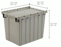 Hot Sale 👏 Global Industrial Plastic Attached Lid Shipping & Storage Container 21-7/8x15-1/4x17-1/4 Gray 👏 -Containers shop 257811IN dim