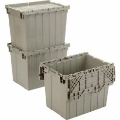 Hot Sale 👏 Global Industrial Plastic Attached Lid Shipping & Storage Container 21-7/8x15-1/4x17-1/4 Gray 👏 -Containers shop 257811 04