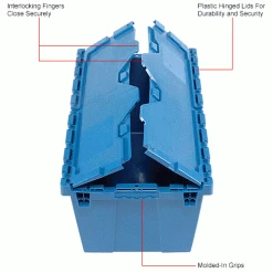 Flash Sale 🌟 Global Industrial™ Plastic Attached Lid Shipping & Storage Container 25-1/4x16-1/4x13-3/4 Blue 💯 -Containers shop 257812BLIN 2wco
