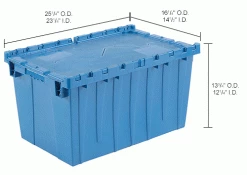 Flash Sale 🌟 Global Industrial™ Plastic Attached Lid Shipping & Storage Container 25-1/4x16-1/4x13-3/4 Blue 💯 -Containers shop 257812BLIN dim