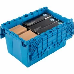 Flash Sale 🌟 Global Industrial™ Plastic Attached Lid Shipping & Storage Container 25-1/4x16-1/4x13-3/4 Blue 💯 -Containers shop 257812BL 02