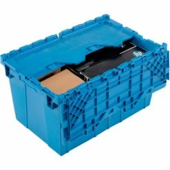 Flash Sale 🌟 Global Industrial™ Plastic Attached Lid Shipping & Storage Container 25-1/4x16-1/4x13-3/4 Blue 💯 -Containers shop 257812BL 03
