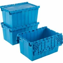 Flash Sale 🌟 Global Industrial™ Plastic Attached Lid Shipping & Storage Container 25-1/4x16-1/4x13-3/4 Blue 💯 -Containers shop 257812BL 04