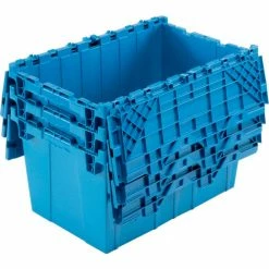 Flash Sale 🌟 Global Industrial™ Plastic Attached Lid Shipping & Storage Container 25-1/4x16-1/4x13-3/4 Blue 💯 -Containers shop 257812BL 05