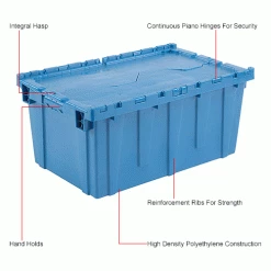 Budget 🤩 Global Industrial™ Plastic Attached Lid Shipping and Storage Container 27-3/16x16-5/8x12-1/2 BL 🔔 -Containers shop 257814BLIN 1wco