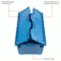 Budget 🤩 Global Industrial™ Plastic Attached Lid Shipping and Storage Container 27-3/16x16-5/8x12-1/2 BL 🔔 -Containers shop 257814BLIN 2wco