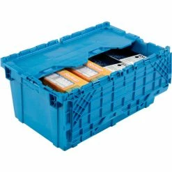 Budget 🤩 Global Industrial™ Plastic Attached Lid Shipping and Storage Container 27-3/16x16-5/8x12-1/2 BL 🔔 -Containers shop 257814BL 03 1