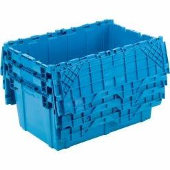 Discount 🎁 Attached Lid Shipping Container 27-3/16 x 16-5/8 x 12-1/2 Blue with Dolly Combo 😉 -Containers shop 257814BL 05