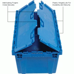 Discount 🎁 Attached Lid Shipping Container 27-3/16 x 16-5/8 x 12-1/2 Blue with Dolly Combo 😉 -Containers shop 257814BL 2wco