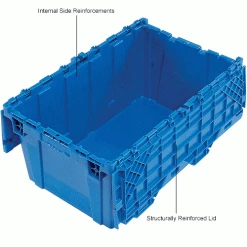 Discount 🎁 Attached Lid Shipping Container 27-3/16 x 16-5/8 x 12-1/2 Blue with Dolly Combo 😉 -Containers shop 257814BL 3wco