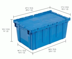 Discount 🎁 Attached Lid Shipping Container 27-3/16 x 16-5/8 x 12-1/2 Blue with Dolly Combo 😉 -Containers shop 257814BL dim