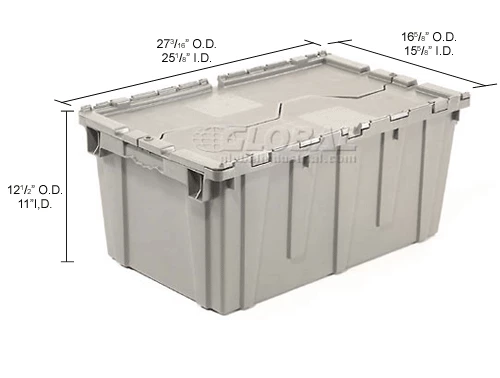 New 👍 Attached Lid Shipping Container 27-3/16 x 16-5/8 x 12-1/2 Gray with Dolly Combo ⭐ 24 New 👍 Attached Lid Shipping Container 27-3/16 x 16-5/8 x 12-1/2 Gray with Dolly Combo ⭐ - Image 24