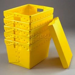 Cheap ✔️ Global Industrial™ Corrugated Plastic Postal Mail Tote With Lid 18-1/2x13-1/4x12 Yellow - Pkg Qty 10 💯 -Containers shop 257920YL 01