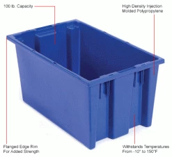 Hot Sale ✨ Global Industrial Stack and Nest Storage Container SNT180 No Lid 18 x 11 x 6, Blue - Pkg Qty 6 🔔 -Containers shop 274311BL 1wco