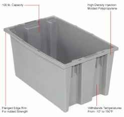 Discount 🛒 Global Industrial™ Stack and Nest Storage Container SNT200 No Lid 19-1/2 x 13-1/2 x 8, Gray - Pkg Qty 6 👍 -Containers shop 274313GY 1wco