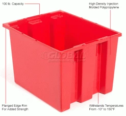Budget 👏 Global Industrial™ Stack and Nest Storage Container SNT190 No Lid 19-1/2 x 15-1/2 x 10, Red - Pkg Qty 6 ⌛ -Containers shop 274314RD 1wco