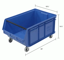 Best Sale 🔔 Quantum Storage Systems Quantum Mobile Magnum Plastic Stacking Bin, 18"W x 28" D x 15"H, Blue 😍 -Containers shop 334202BL dim