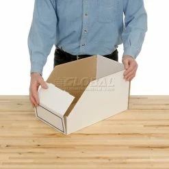 Best Sale 🛒 Foldable Corrugated Shelf Bin 9-3/4"W x 17-1/2"D x 10"H, White - Pkg Qty 27 🔥 -Containers shop 336408 08