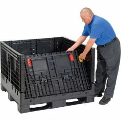 New 🛒 Global Industrial™ Folding Bulk Shipping Container, 48"Lx45"Wx34"H, 2000 Lb. Capacity, Black 🔔 -Containers shop 442211A 07