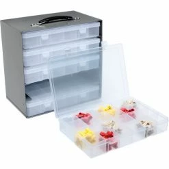 Hot Sale 🧨 Durham Mfg. Durham Steel Compartment Box Rack 13-1/2 x 9-1/8 x 13-1/4 with 5 of 24-Compartment Plastic Boxes 👍 -Containers shop 493512 02