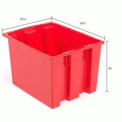 Budget 👏 Global Industrial™ Stack and Nest Storage Container SNT190 No Lid 19-1/2 x 15-1/2 x 10, Red - Pkg Qty 6 ⌛ -Containers shop 498422RD dim