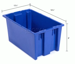 New 🔔 Akro-Mils Nest & Stack Tote 35200 - 19-1/2"L x 13-1/2"W x 8"H, Blue - Pkg Qty 6 🔔 -Containers shop 498830BL dim