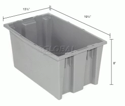 Discount 🛒 Global Industrial™ Stack and Nest Storage Container SNT200 No Lid 19-1/2 x 13-1/2 x 8, Gray - Pkg Qty 6 👍 -Containers shop 498830GY dim