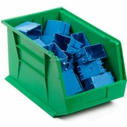 Promo 🔥 Plastic Stack & Hang Bin, 11"W x 16"D x 8"H, Green - Pkg Qty 4 🔥 -Containers shop 550119GN 01