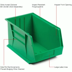 Promo 🔥 Plastic Stack & Hang Bin, 11"W x 16"D x 8"H, Green - Pkg Qty 4 🔥 -Containers shop 550119GN 1wco