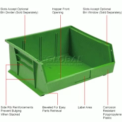 Hot Sale ✨ Plastic Stack & Hang Bin, 16-1/2"W x 10-7/8"D x 5"H, Green - Pkg Qty 6 ⌛ -Containers shop 550125GN 1wco