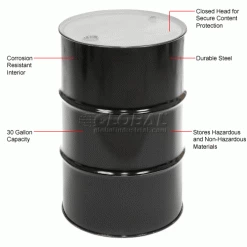 Outlet 💯 Global Industrial™ Carbon Steel Drum 30 Gallon Closed Head with Epoxy Phenolic Lining 🥰 -Containers shop 657109 1wco 1