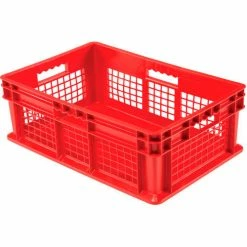 Deals 🎁 Global Industrial™ Mesh Straight Wall Container, Solid Base, 23-3/4"Lx15-3/4"Wx8-1/4"H, Red - Pkg Qty 4 👏