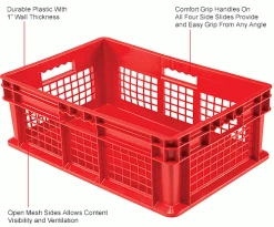 Deals 🎁 Global Industrial™ Mesh Straight Wall Container, Solid Base, 23-3/4"Lx15-3/4"Wx8-1/4"H, Red - Pkg Qty 4 👏 -Containers shop 662120RDIN 1wco