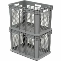Deals 🥰 Global Industrial™ Mesh Straight Wall Container, Solid Base, 23-3/4"Lx 15-3/4"x16-1/8"H, Gray - Pkg Qty 2 🔔 -Containers shop 662122