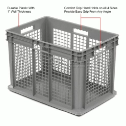 Deals 🥰 Global Industrial™ Mesh Straight Wall Container, Solid Base, 23-3/4"Lx 15-3/4"x16-1/8"H, Gray - Pkg Qty 2 🔔 -Containers shop 662122 1wco