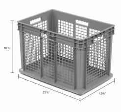 Deals 🥰 Global Industrial™ Mesh Straight Wall Container, Solid Base, 23-3/4"Lx 15-3/4"x16-1/8"H, Gray - Pkg Qty 2 🔔 -Containers shop 662122 dim