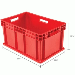 Promo 👍 Global Industrial™ Solid Straight Wall Container, 23-3/4"Lx15-3/4"Wx12-1/4"H, Red - Pkg Qty 3 🎁 -Containers shop 662125RDIN dim