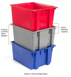 Flash Sale 🔔 Global Industrial™ Stack and Nest Storage Container SNT225 No Lid 23-1/2 x 19-1/2 x 10, Gray - Pkg Qty 3 🧨 -Containers shop 752429 4wco