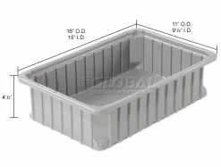 Deals 👏 Dandux Dividable Stackable Plastic Box 50P0112042 - 16"L x 11"W x 4-1/2"H, Gray 🌟 -Containers shop 772024 dim