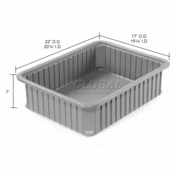 Brand new 👍 Dandux Dividable Stackable Plastic Box 50P0114070 - 22-1/2"L x 17-1/2"W x 7"H, Gray 😀 -Containers shop 772042 dim