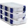 Outlet 🔥 Araven 18227 - Food Storage Container Tower, PP, Holds (3) 1/1 Size Containers, White & Blue 🤩